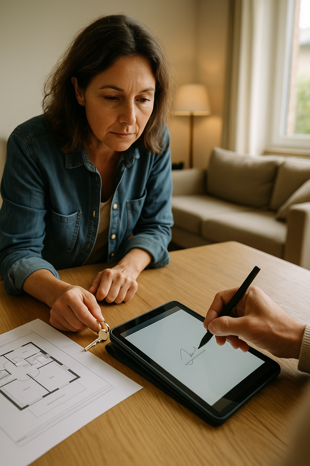 Locataire et propriétaire signant un état des lieux digital avec signature électronique