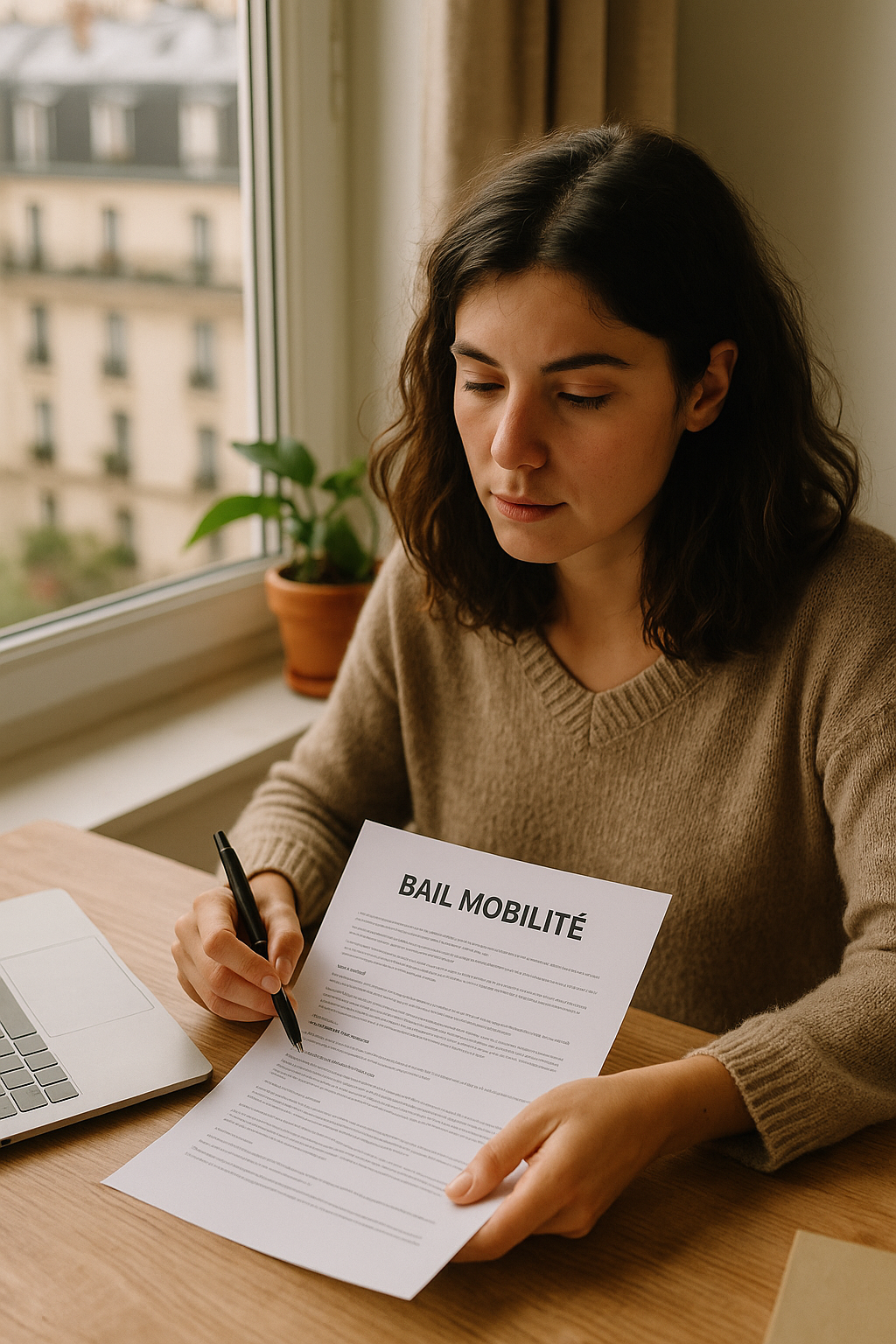 Locataire en mission professionnelle signant un bail mobilité