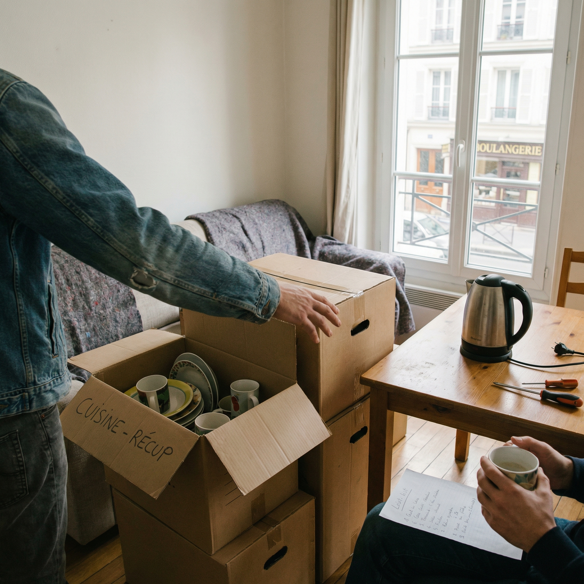 Comment emménager avec un petit budget : salon minimaliste avec meubles d’occasion, déco récup et achats malins