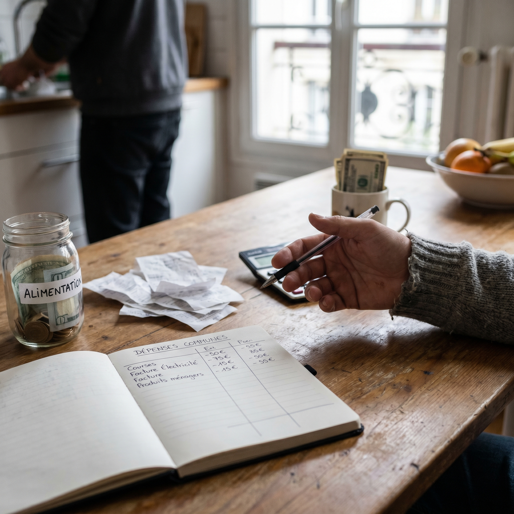 Tableau de budget commun détaillant les dépenses de courses charges et ménage