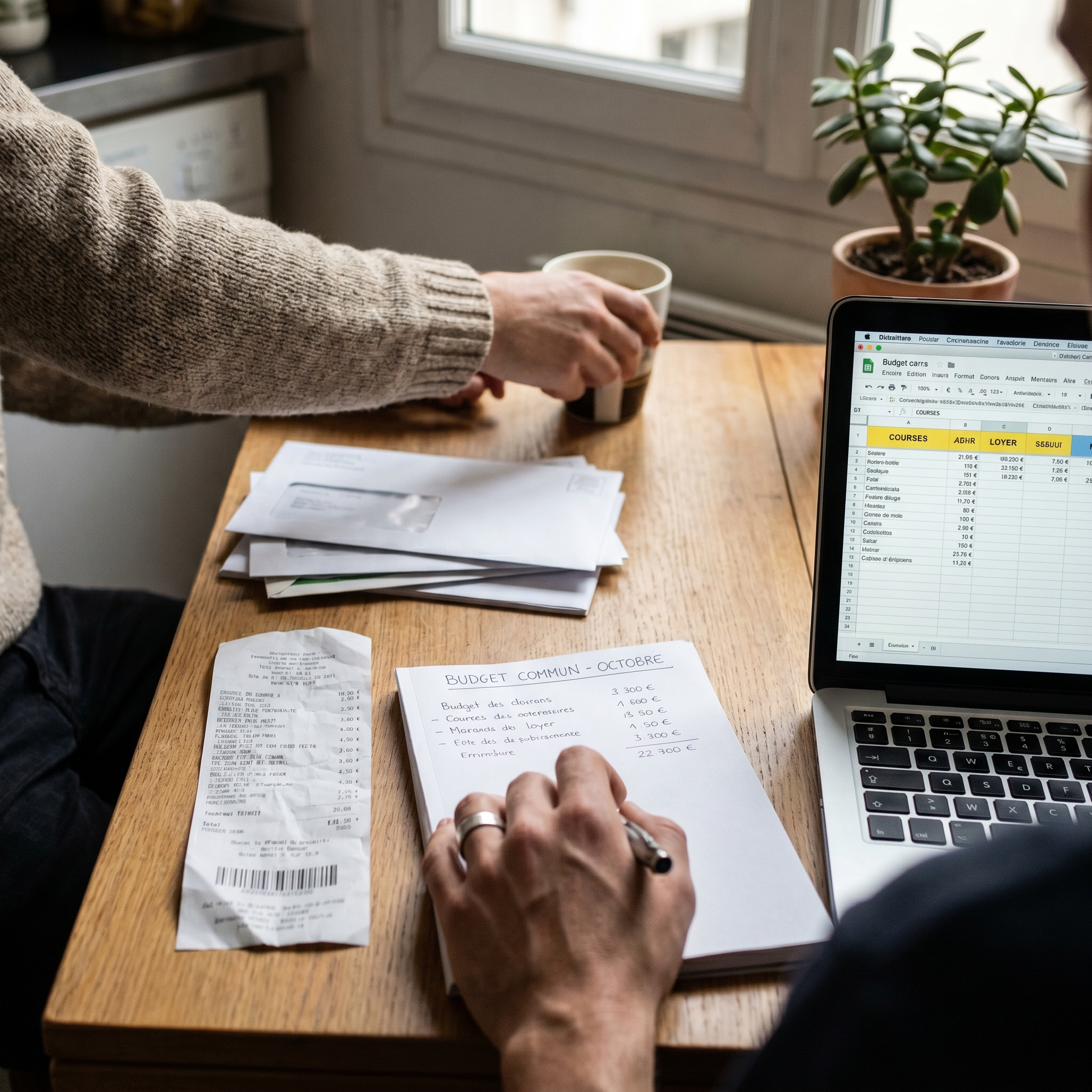 Couple qui crée un budget commun pour le ménage avec des outils de suivi des dépenses