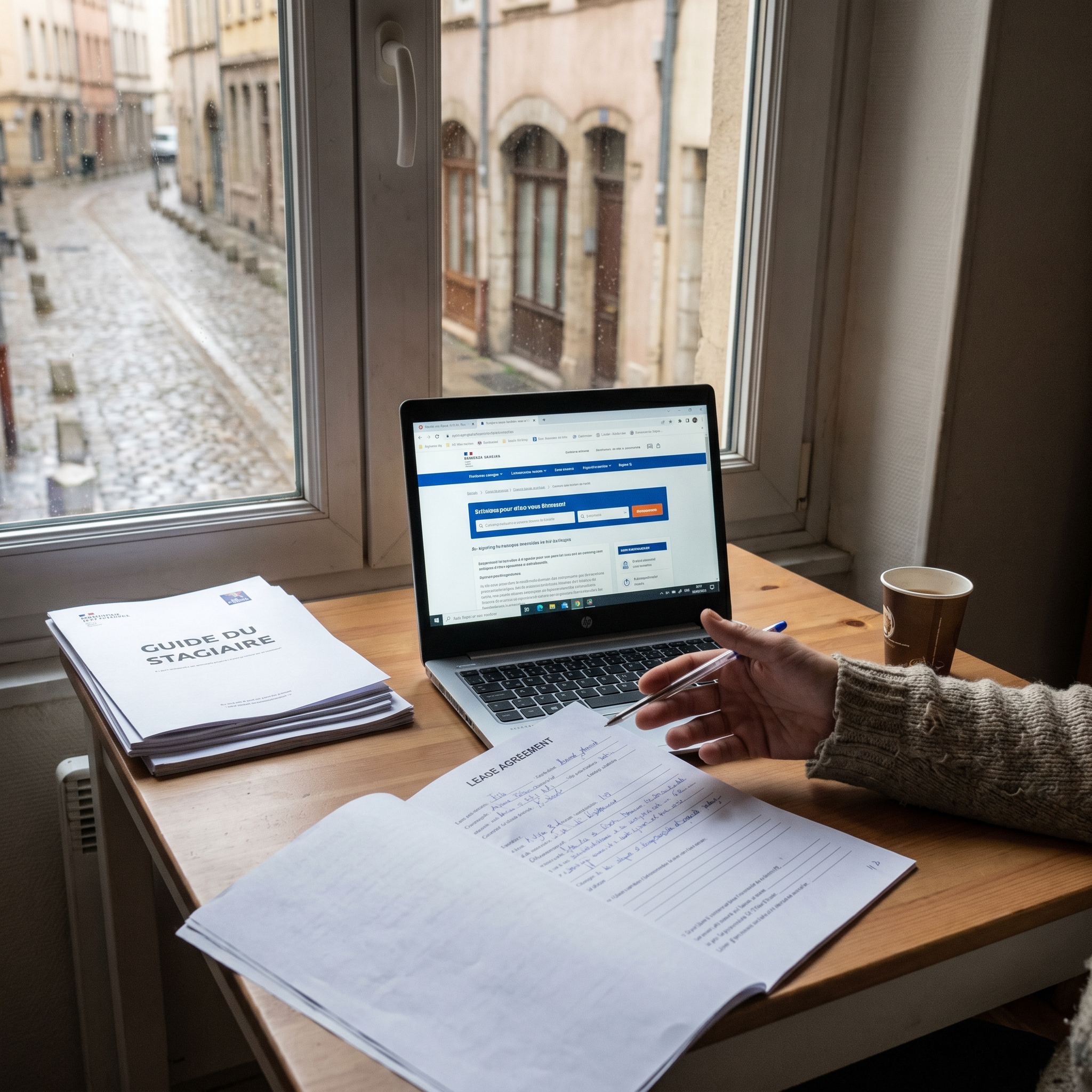 Étudiant en alternance visitant un logement en location courte durée respectant la réglementation