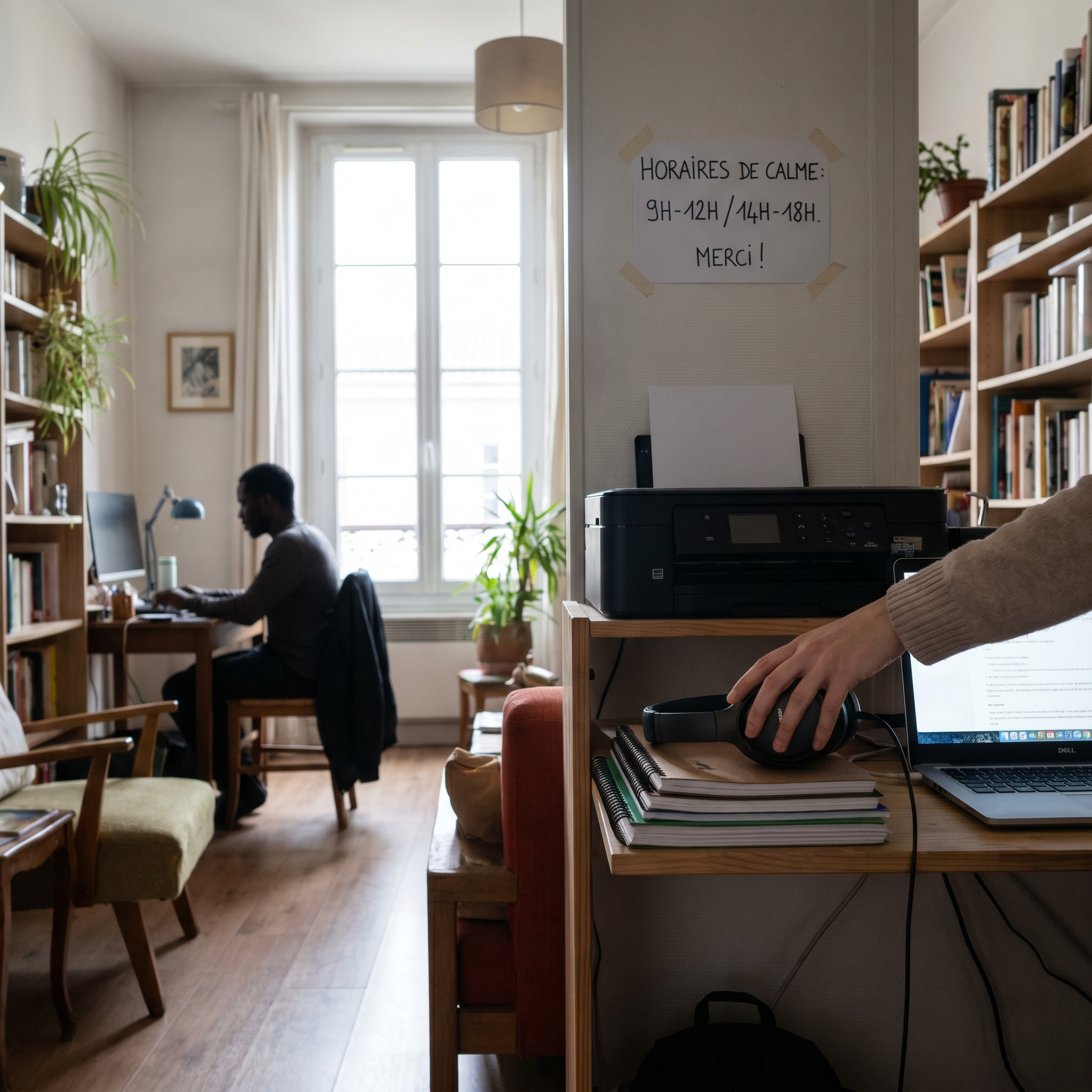 comment organiser une colocation pour le télétravail en définissant des créneaux de calme affichés sur un tableau dans la cuisine