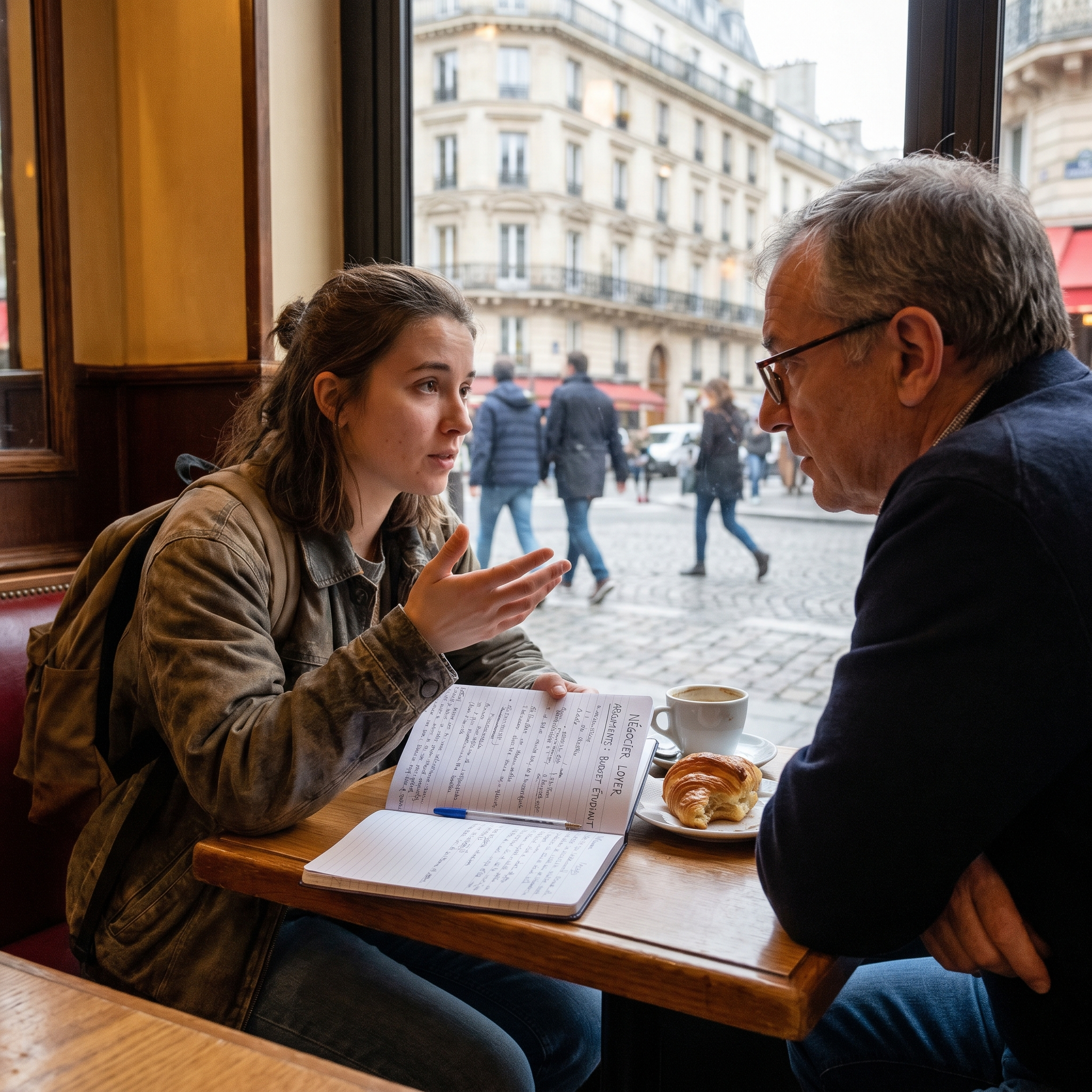 Étudiant négocier son loyer avec un propriétaire dans un petit studio étudiant