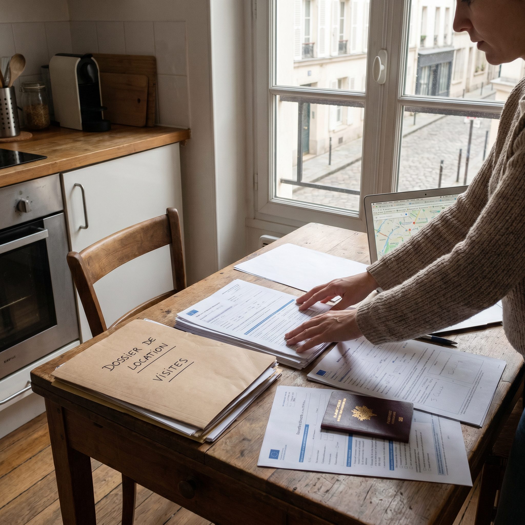 comment bien préparer son dossier de location pour une visite en organisant les documents du locataire sur une table