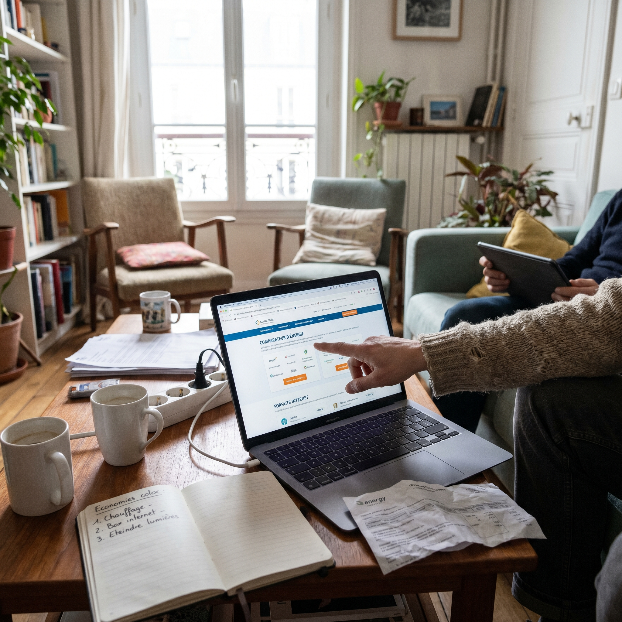 comment réduire ses charges en colocation énergie et internet en comparant les offres d’abonnements entre colocataires autour d’un ordinateur
