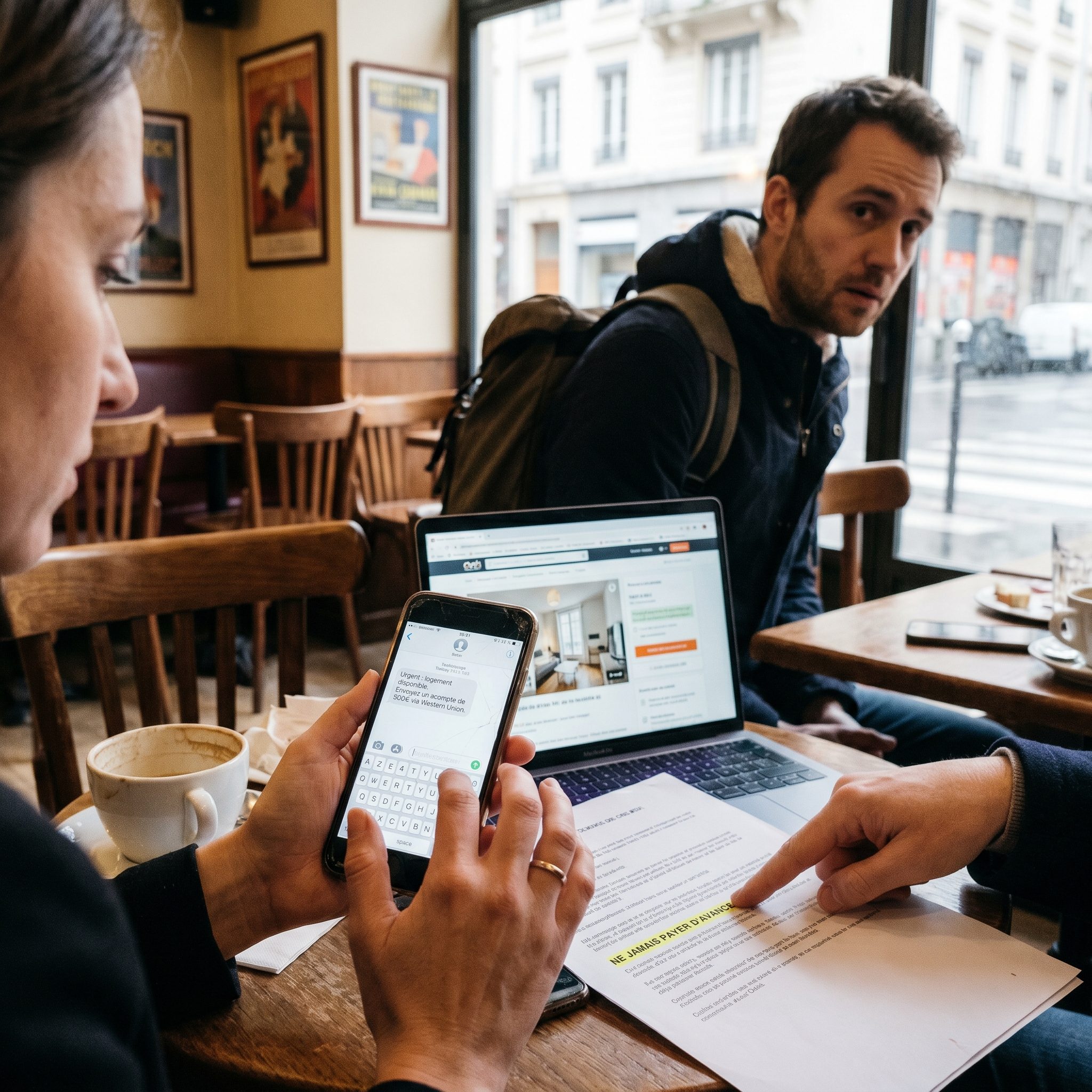 locataire vérifiant le bail et l’identité du propriétaire pour trouver un logement sans se faire scammer