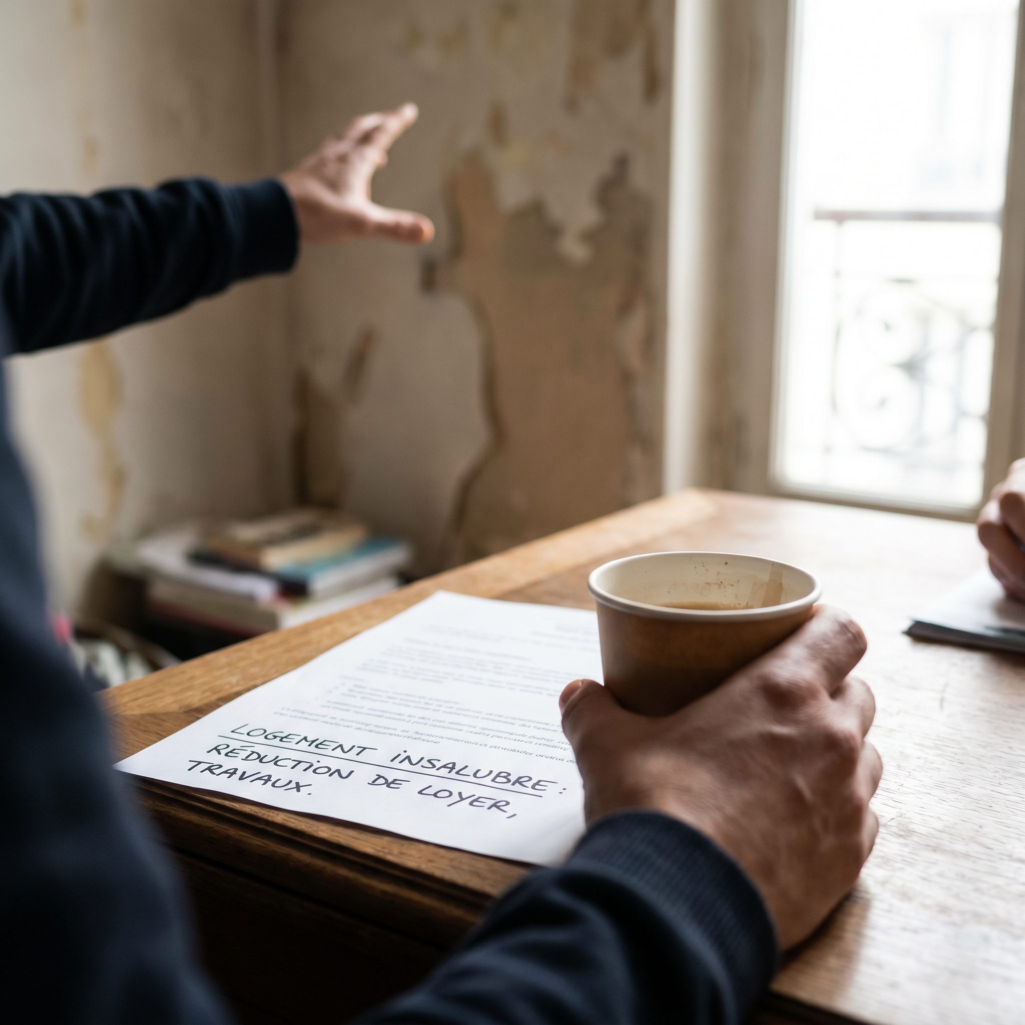 Locataire dans un logement indécent demandant des travaux urgents et une réduction de loyer