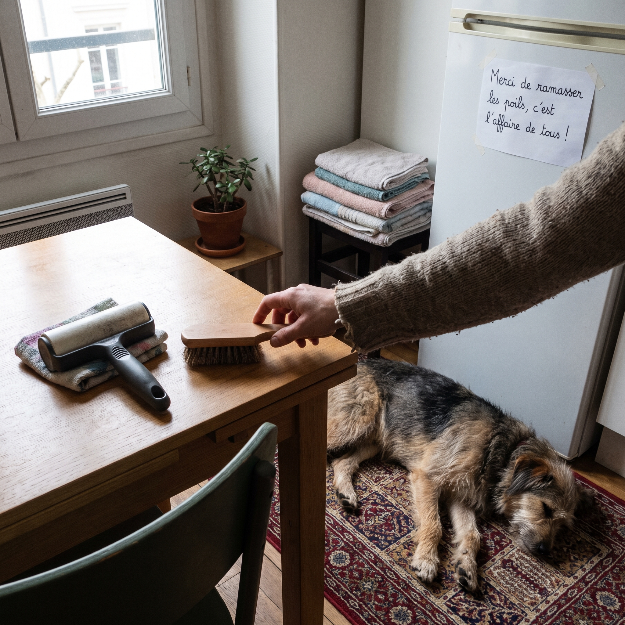 Réunion de colocataires pour créer une colocation harmonieuse avec des animaux et répartir les tâches