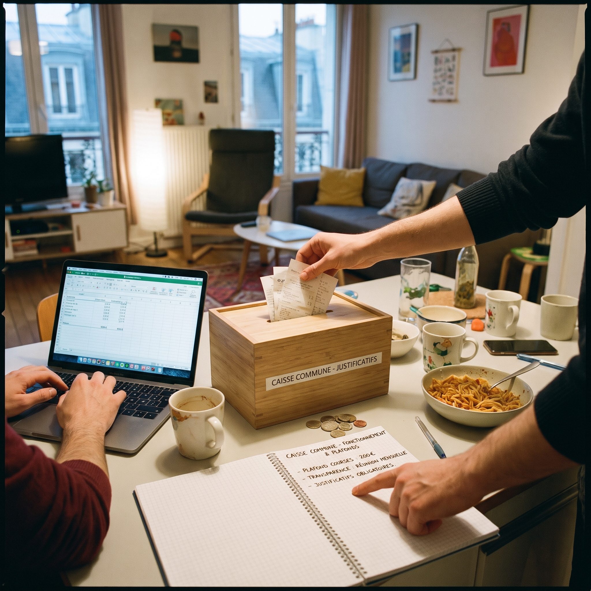 Exemple de plafonds définis pour une caisse commune entre colocataires et répartition des dépenses