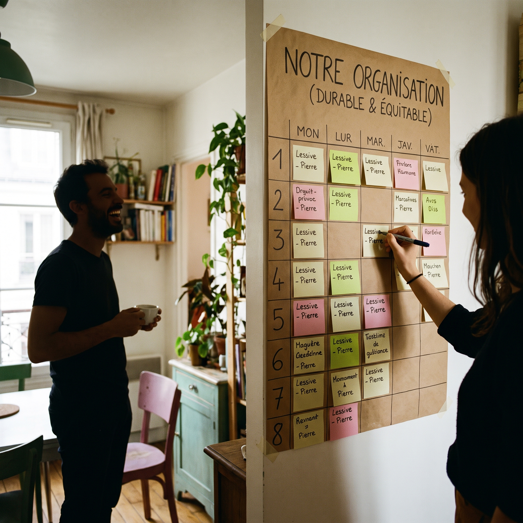 comment organiser un planning de tâches ménagères équitable qui dure dans le temps en tenant une réunion de famille pour ajuster la répartition