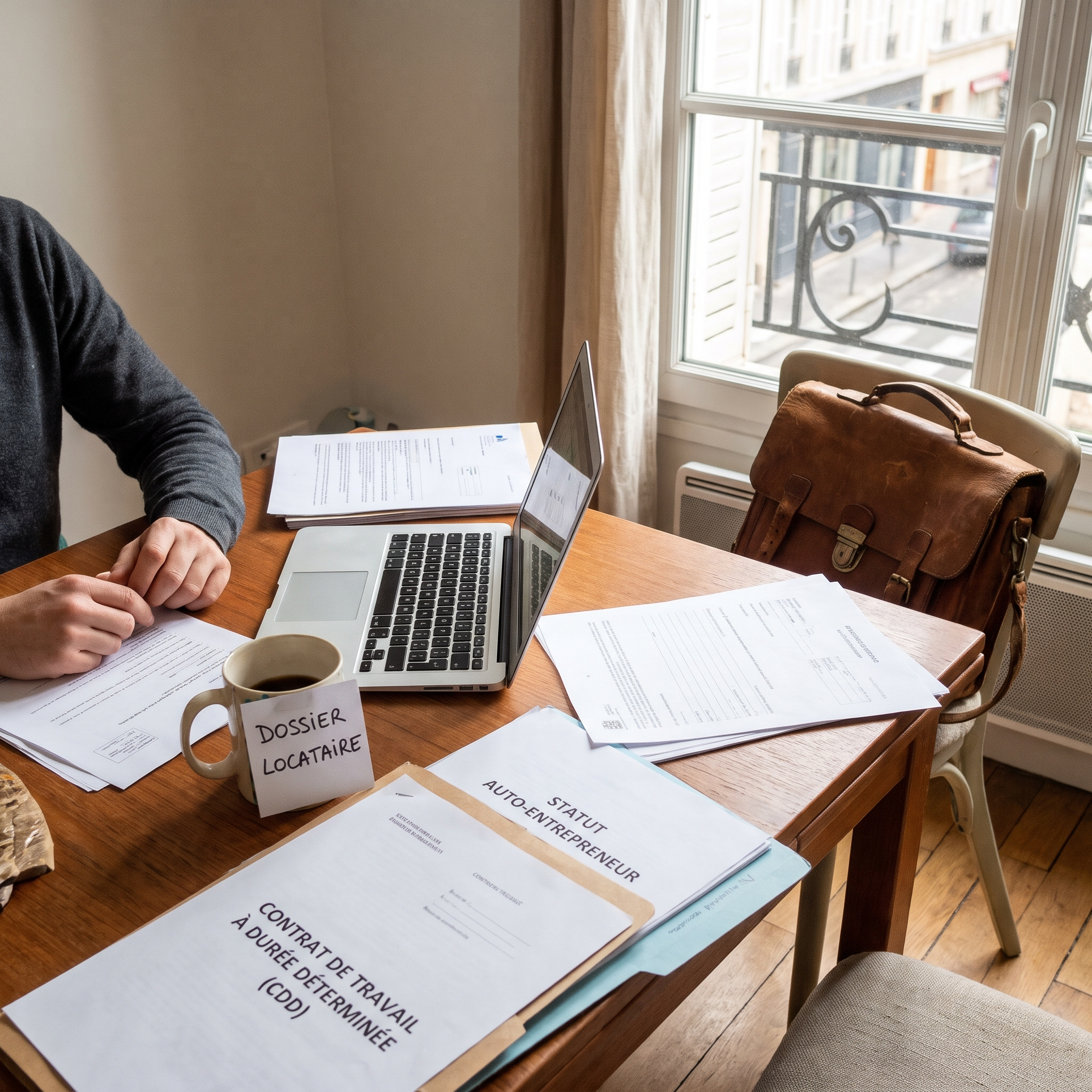 Dossier locataire sans CDI : jeune en alternance préparant ses justificatifs pour une location