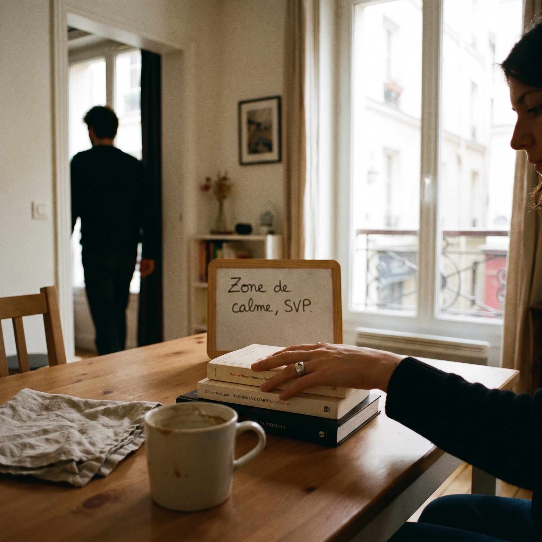 Cohabitation harmonieuse grâce à la répartition des espaces privés et communs, limites respectées dans un petit appartement